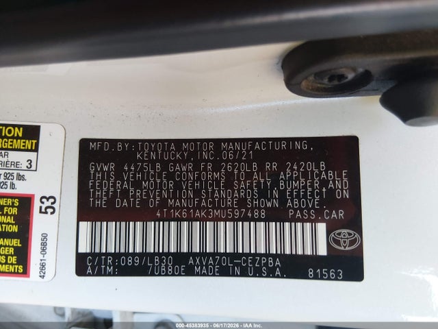 4T1K61AK3MU597488 Toyota CAMRY XSE