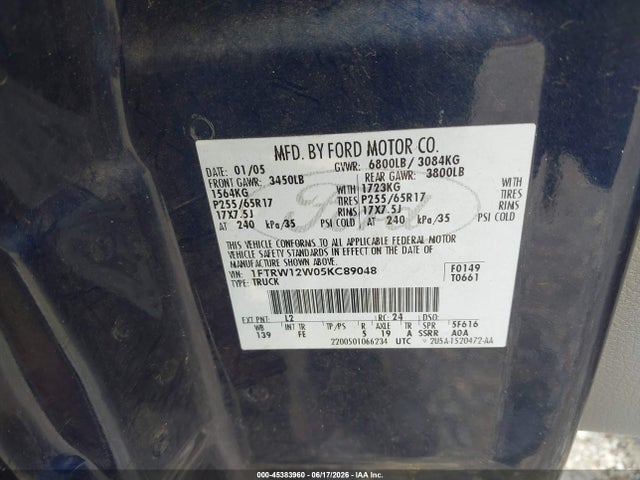 Aukcja sprzedaży 2005 Ford F-150 Xlt, vin: 1FTRW12W05KC89048, numer aukcji: 45383960