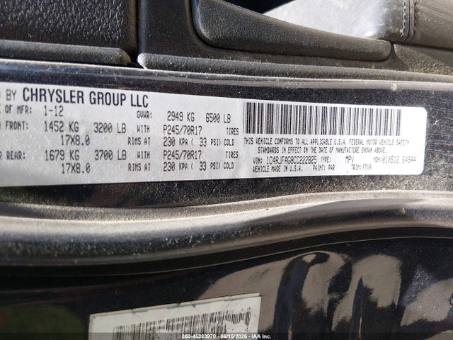 45383970 :رقم المزاد ، 1C4RJFAG8CC222825 vin ، 2012 Jeep Grand Cherokee Laredo مزاد بيع