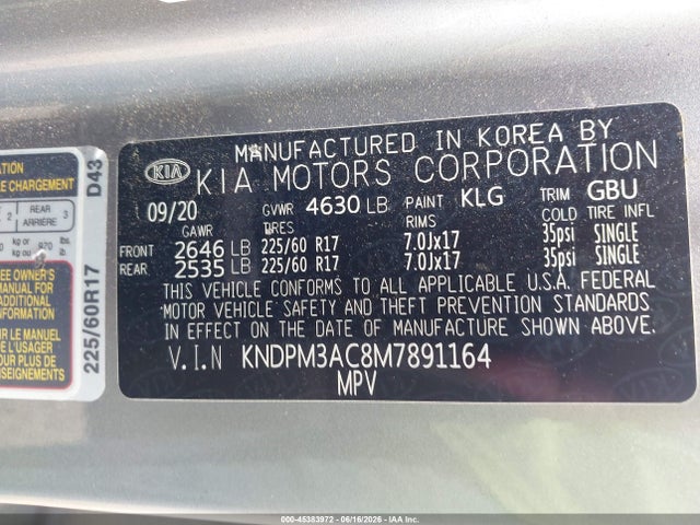 Продаж на аукціоні авто 2021 Kia Sportage Lx, vin: KNDPM3AC8M7891164, номер лоту: 45383972