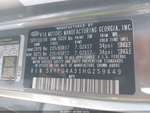 KIA Sorento 2.4l L 2017 5XYPG4A31HG259449 Image 9