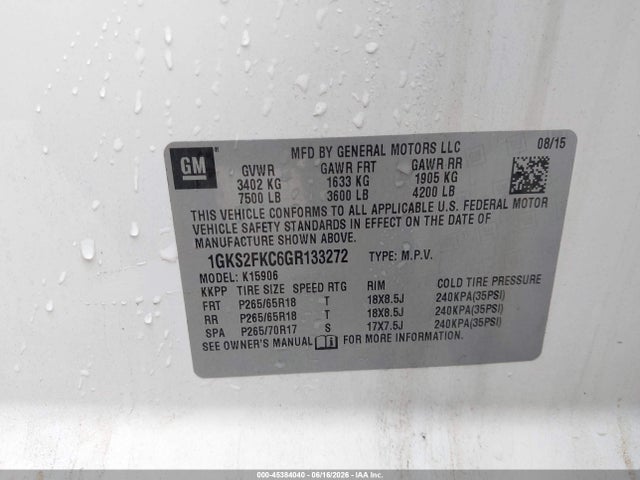 GMC Yukon Xl Sle 2016 1GKS2FKC6GR133272 Image 9