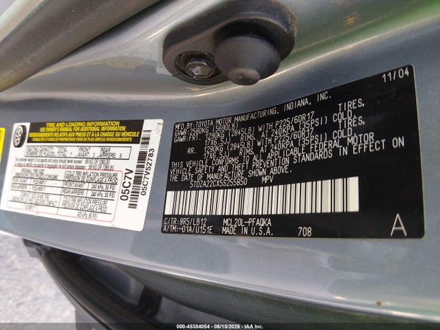Aukcja sprzedaży 2005 Toyota Sienna Xle Limited, vin: 5TDZA22CX5S255850, numer aukcji: 45384054