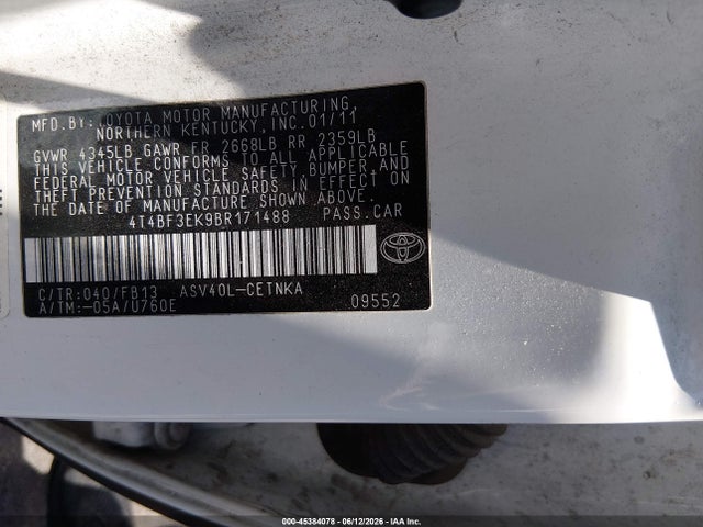 2011 Toyota Camry Le მანქანა იყიდება აუქციონზე, vin: 4T4BF3EK9BR171488, აუქციონის ნომერი: 45384078