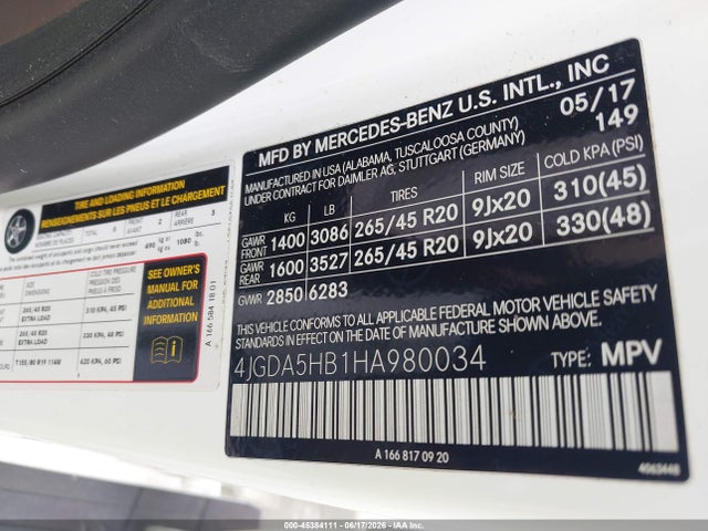 Продаж на аукціоні авто 2017 Mercedes-benz Gle 350 4matic, vin: 4JGDA5HB1HA980034, номер лоту: 45384111