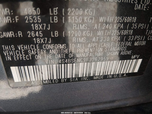 Subaru Outback 3.6r Limited 2015 4S4BSENC9F3262959 Image 9
