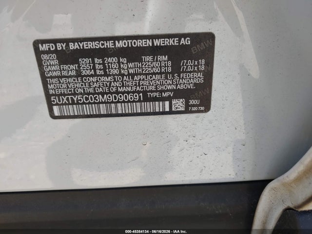 Auction sale of the 2021 Bmw X3 Xdrive30i, vin: 5UXTY5C03M9D90691, lot number: 45384134