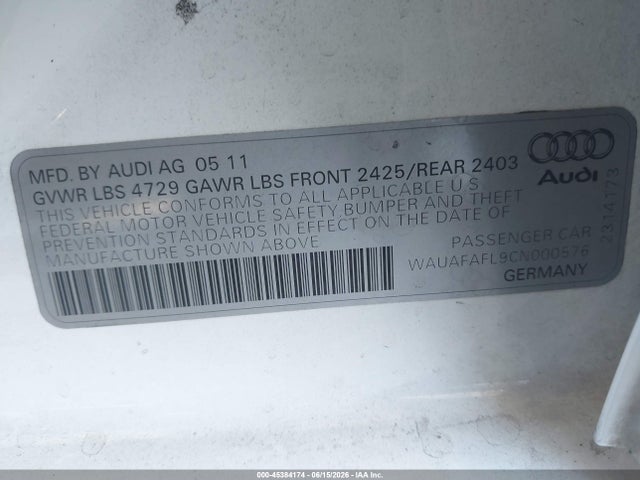 Aukcja sprzedaży 2012 Audi A4 2.0t Premium, vin: WAUAFAFL9CN000576, numer aukcji: 45384174