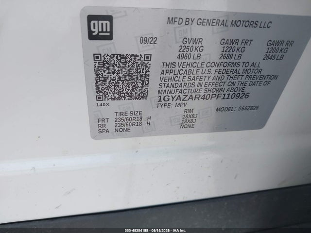 2023 Cadillac Xt4 Fwd Luxury მანქანა იყიდება აუქციონზე, vin: 1GYAZAR40PF110926, აუქციონის ნომერი: 45384188
