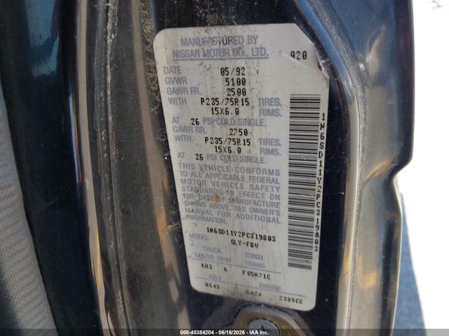 45384204 :رقم المزاد ، 1N6SD11Y2PC319803 vin ، 1993 Nissan Truck Short Wheelbase مزاد بيع