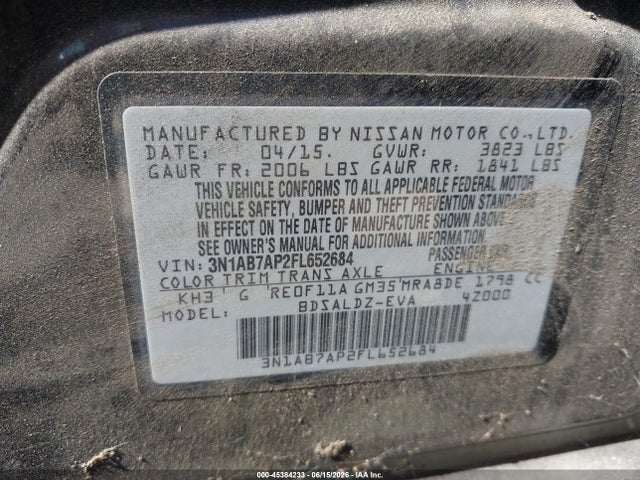 3N1AB7AP2FL652684 Nissan Sentra Fe+ S/s/sl/sr/sv
