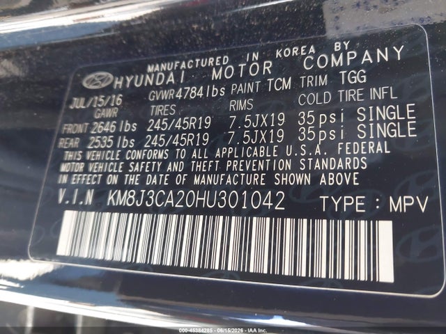 Продаж на аукціоні авто 2017 Hyundai Tucson Sport, vin: KM8J3CA20HU301042, номер лоту: 45384285
