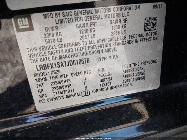 45384311 :رقم المزاد ، LRBFX1SA7JD010678 vin ، 2018 Buick Envision Essence مزاد بيع