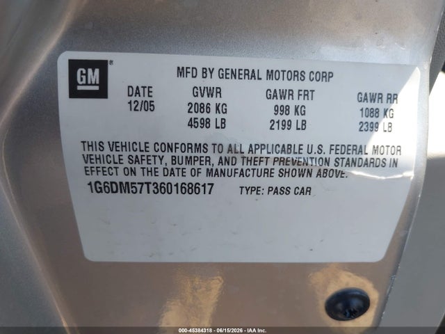 Продаж на аукціоні авто 2006 Cadillac Cts Base W/1sa, vin: 1G6DM57T360168617, номер лоту: 45384318