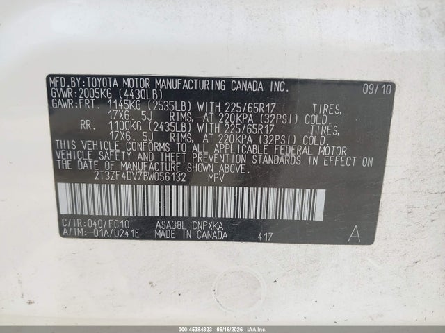 Продажа на аукционе авто 2011 Toyota Rav4, vin: 2T3ZF4DV7BW056132, номер лота: 45384323