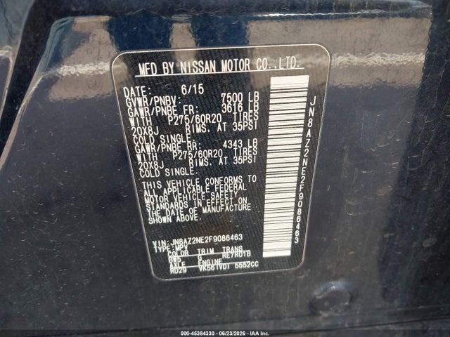 Продаж на аукціоні авто 2015 Infiniti Qx80 Limited, vin: JN8AZ2NE2F9086463, номер лоту: 45384330