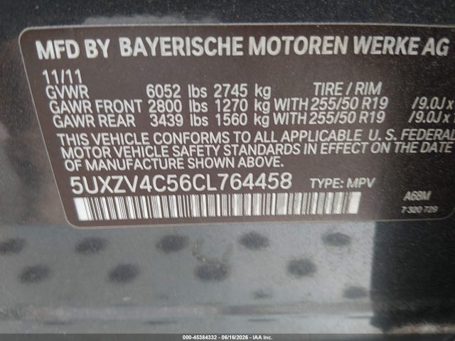 Продаж на аукціоні авто 2012 Bmw X5 Xdrive35i/xdrive35i Premium/xdrive35i Sport Activity, vin: 5UXZV4C56CL764458, номер лоту: 45384332