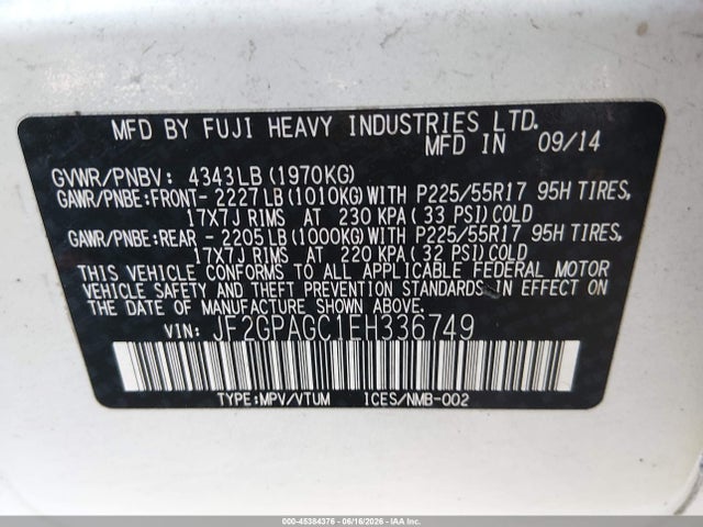 45384376 :رقم المزاد ، JF2GPAGC1EH336749 vin ، 2014 Subaru Xv Crosstrek 2.0i Limited مزاد بيع
