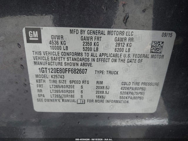 2015 Gmc Sierra 2500hd Available Wifi Denali მანქანა იყიდება აუქციონზე, vin: 1GT120E80FF682607, აუქციონის ნომერი: 45384386