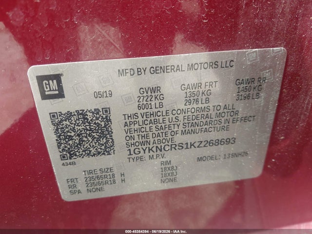 Aukcja sprzedaży 2019 Cadillac Xt5 Luxury, vin: 1GYKNCRS1KZ268693, numer aukcji: 45384394