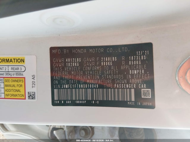 Honda CIVIC EX 2022 JHMFE1F78NX010049 Image 9