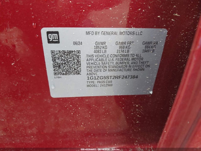 Продаж на аукціоні авто 2024 Chevrolet Malibu Fwd Rs, vin: 1G1ZG5ST2RF247384, номер лоту: 45384483