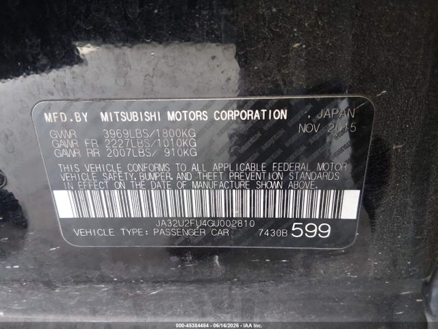 Mitsubishi LANCER ES 2016 JA32U2FU4GU002810 Image 9