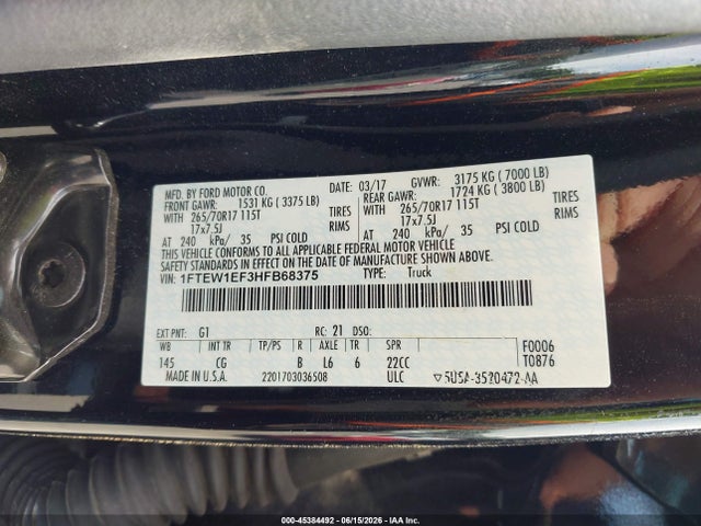 Aukcja sprzedaży 2017 Ford F-150 Xl, vin: 1FTEW1EF3HFB68375, numer aukcji: 45384492