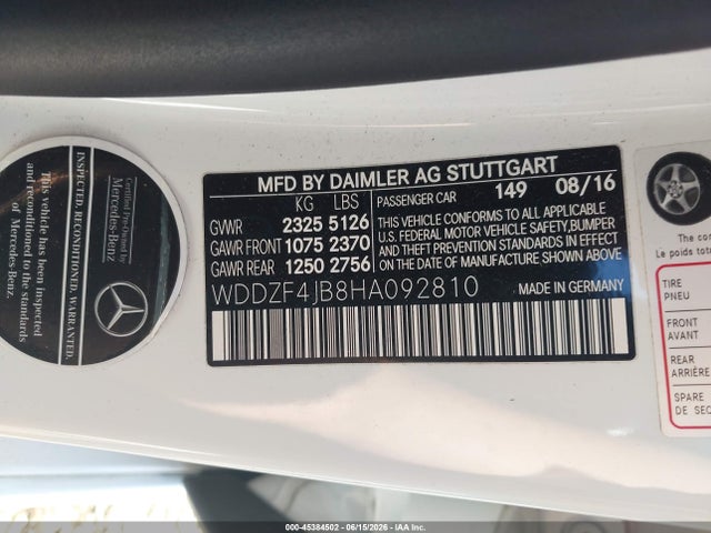 Auction sale of the 2017 Mercedes-benz E 300, vin: WDDZF4JB8HA092810, lot number: 45384502