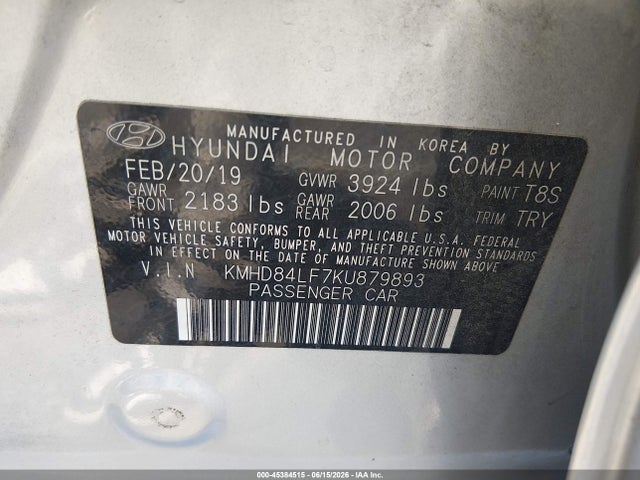 Hyundai ELANTRA SEL 2019 KMHD84LF7KU879893 Image 9