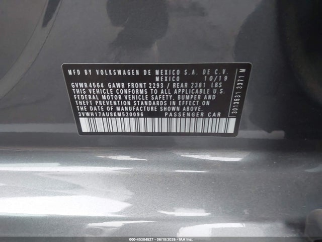Продаж на аукціоні авто 2019 Volkswagen Golf Alltrack Tsi S/tsi Se/tsi Sel, vin: 3VWH17AU8KM520096, номер лоту: 45384527