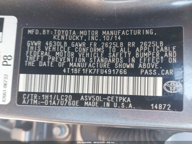 Toyota CAMRY XSE 2015 4T1BF1FK7FU491766 Image 9