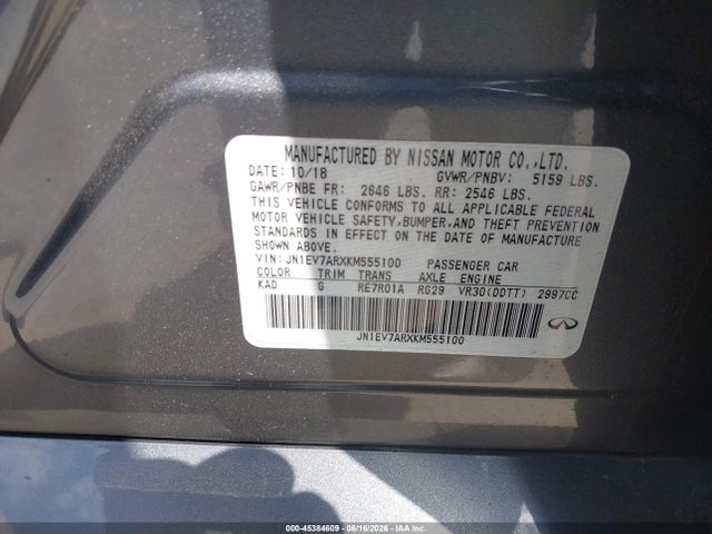 Продажа на аукционе авто 2019 Infiniti Q50 3.0t Luxe, vin: JN1EV7ARXKM555100, номер лота: 45384609