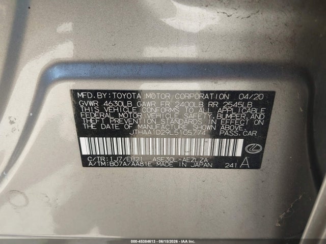Aukcja sprzedaży 2020 Lexus Is 300, vin: JTHAA1D29L5105774, numer aukcji: 45384613