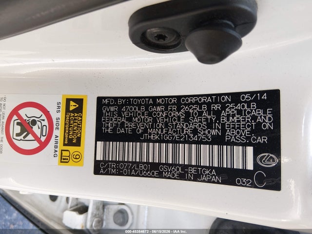 JTHBK1GG7E2134753 Lexus ES 350