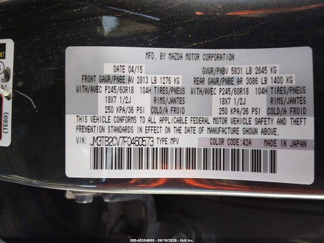 JM3TB2CV7F0460573 Mazda Cx-9 Touring