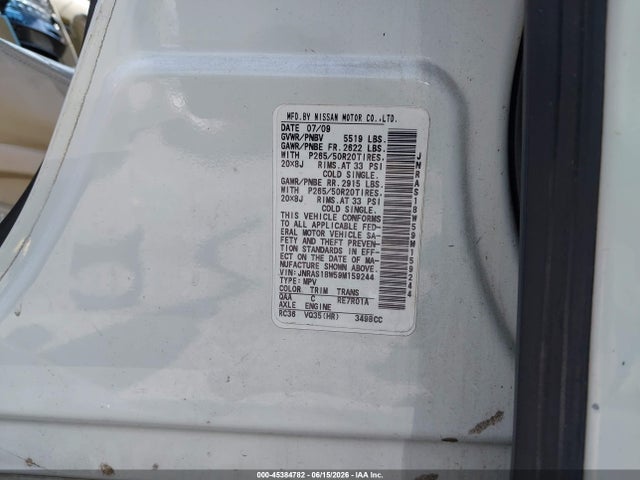 Продаж на аукціоні авто 2009 Infiniti Fx35, vin: JNRAS18W59M159244, номер лоту: 45384782