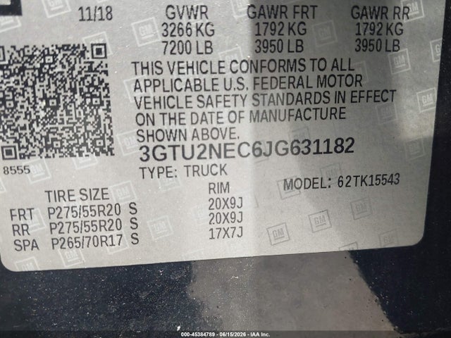Продажа на аукционе авто 2018 Gmc Sierra 1500 Slt, vin: 3GTU2NEC6JG631182, номер лота: 45384789