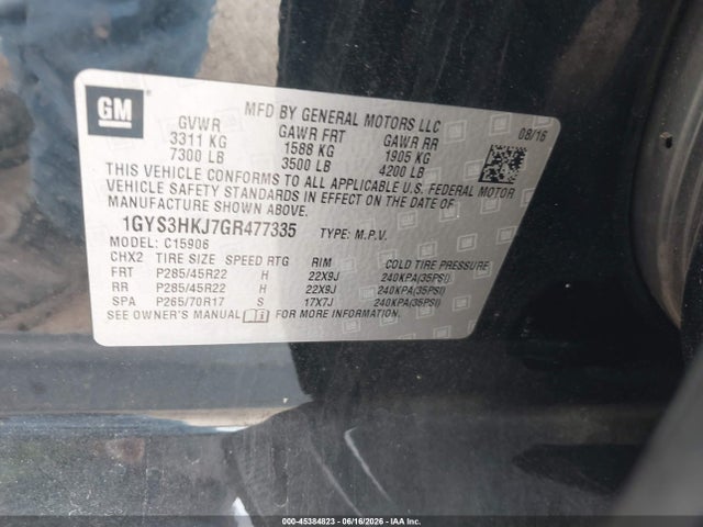 Продаж на аукціоні авто 2016 Cadillac Escalade Esv Luxury Collection, vin: 1GYS3HKJ7GR477335, номер лоту: 45384823
