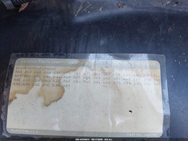 45384833 :رقم المزاد ، 1G2AF37R9EP208289 vin ، 1984 Pontiac Fiero Se مزاد بيع