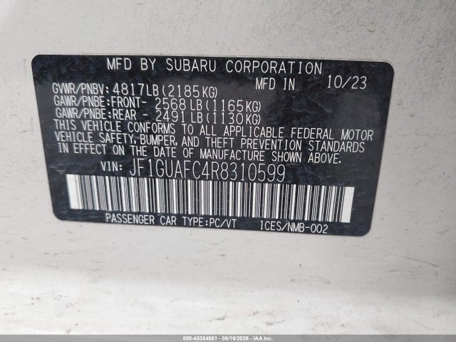 Продажа на аукционе авто 2024 Subaru Impreza Sport 5-door, vin: JF1GUAFC4R8310599, номер лота: 45384861