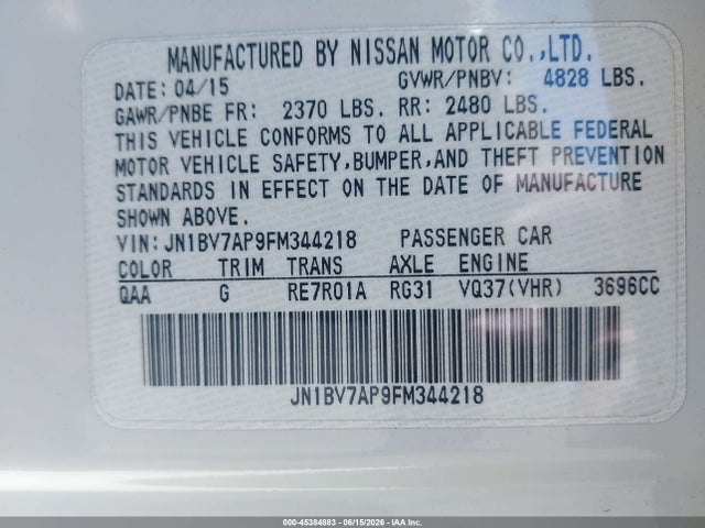 Продажа на аукционе авто 2015 Infiniti Q50 Sport, vin: JN1BV7AP9FM344218, номер лота: 45384883