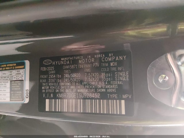 Aukcja sprzedaży 2025 Hyundai Palisade Calligraphy, vin: KM8R7DGE1SU928452, numer aukcji: 45384909