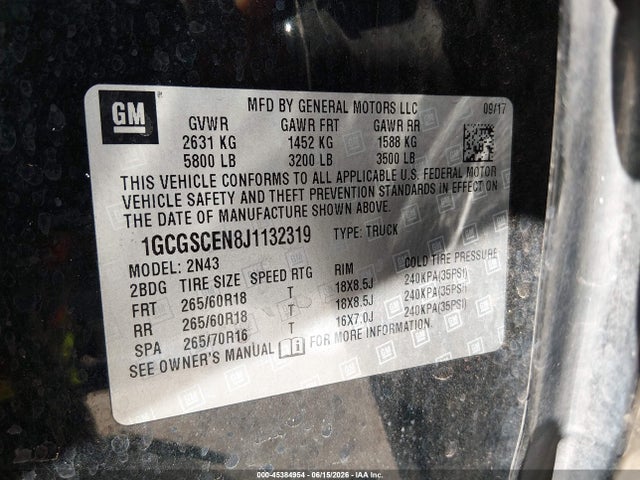 Продаж на аукціоні авто 2018 Chevrolet Colorado 2wd Lt, vin: 1GCGSCEN8J1132319, номер лоту: 45384954