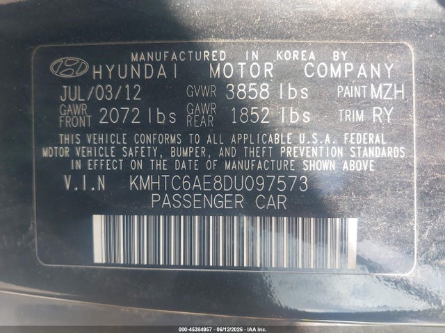 Продаж на аукціоні авто 2013 Hyundai Veloster Turbo W/black, vin: KMHTC6AE8DU097573, номер лоту: 45384957