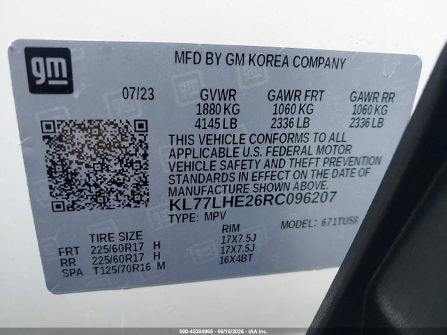 KL77LHE26RC096207 Chevrolet Trax Fwd Lt