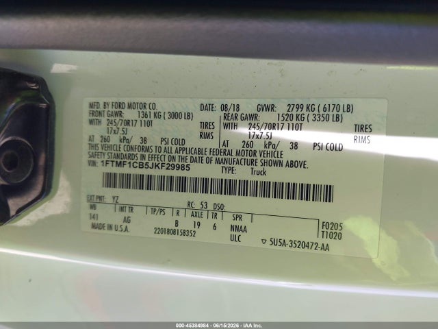 Ford F-150 Xl 2018 1FTMF1CB5JKF29985 Image 9
