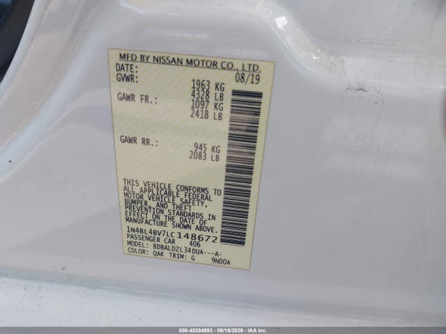 1N4BL4BV7LC148672 Nissan Altima S Fwd