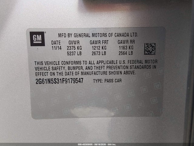 Продаж на аукціоні авто 2015 Cadillac Xts Luxury, vin: 2G61N5S31F9179547, номер лоту: 45385005