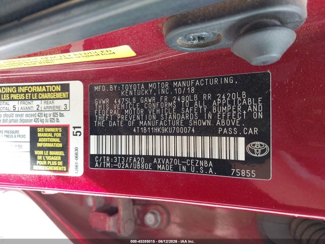 Toyota CAMRY LE 2019 4T1B11HK9KU700074 Image 9